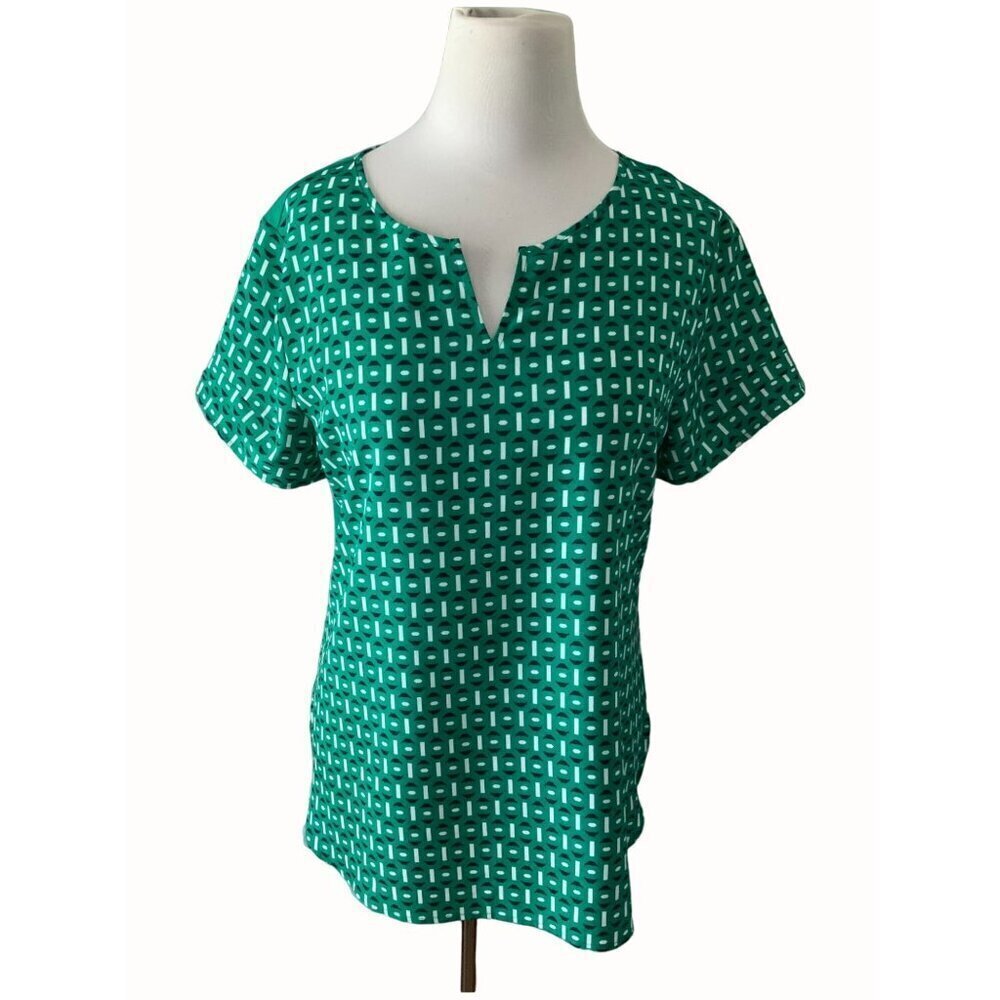 Van Heusen short sleeve vneck green white cotton blend blouse ladies medium